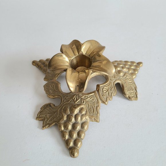 Brass candleholder/stick with grape motif. - Picture 6 of 8
